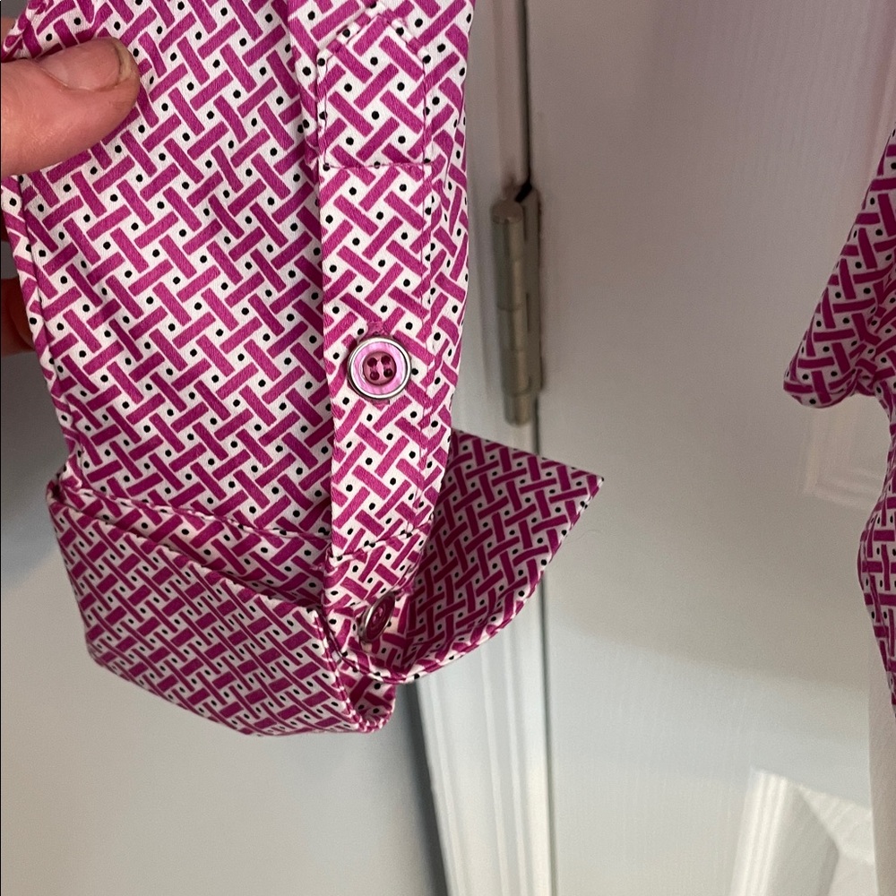 NEW YORK & Co PINK & WHITE LONG SLEEVE BUTTON UP FRONT COLLARD BLOUSE SHIRT SZ L - Picture 4 of 11